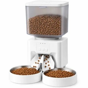 Distributeur automatique de croquettes de 4,5 L à double gamelle en acier inoxydable